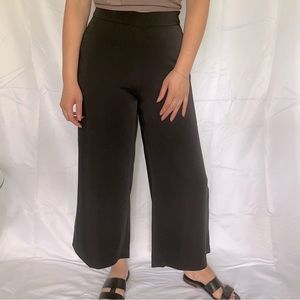 Satin Black Wide-Legged Pants